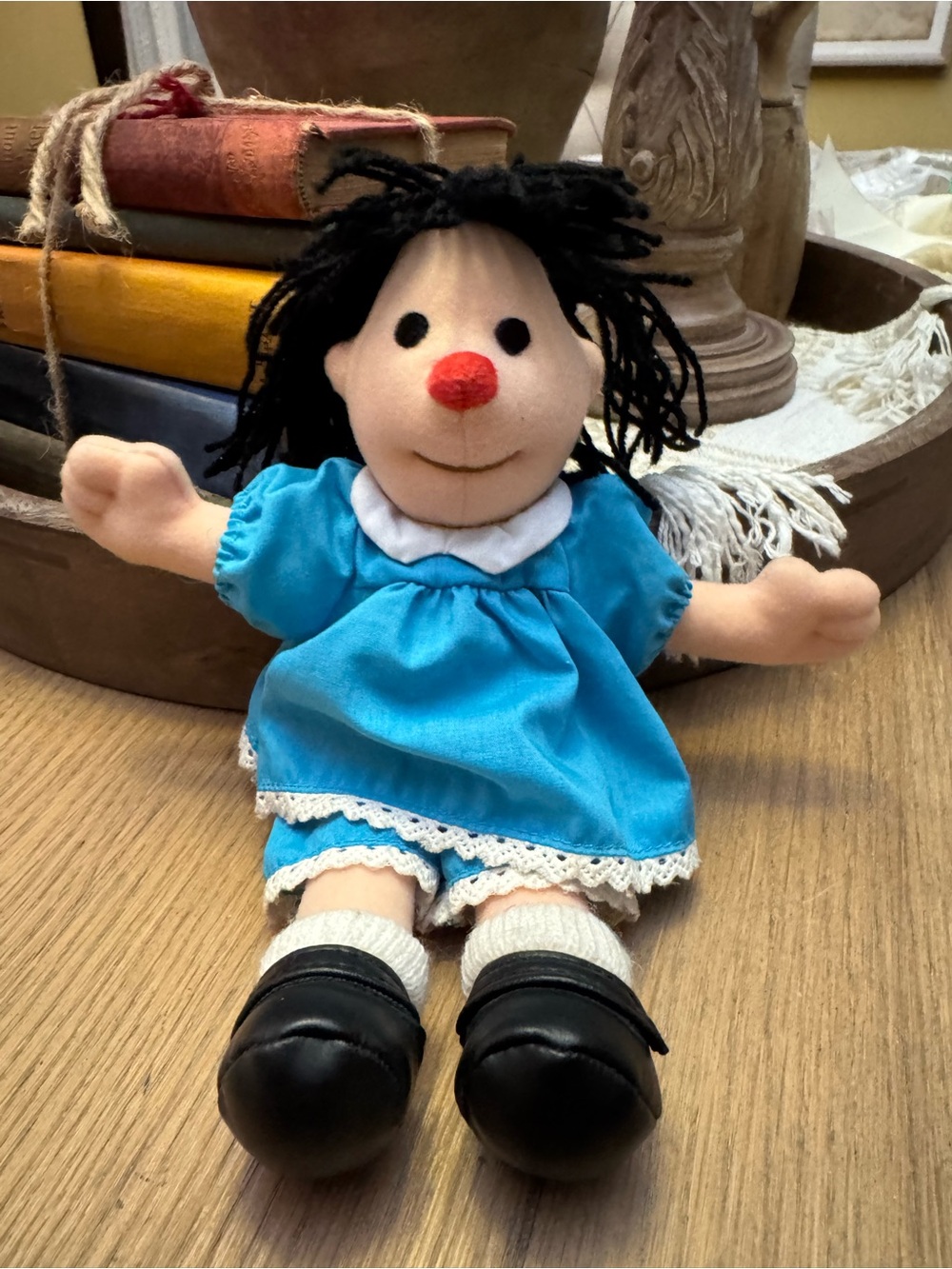 Molly Big Comfy Couch Blue Dress Plush Doll with Black Hair and Red Nose